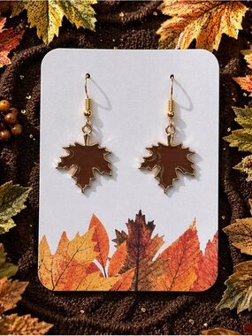 New Handmade Gold-Tone and Brown Fall Leaf Dangle Earrings